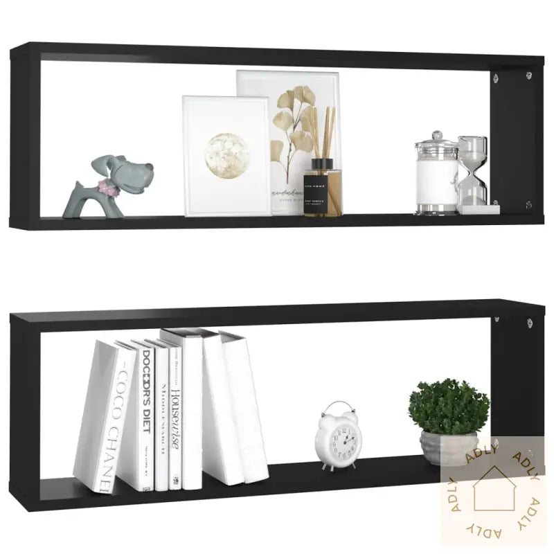 Vegghyller Kubeformet 2 Stk Svart 80X15X26,5 Cm Konstruert Tre