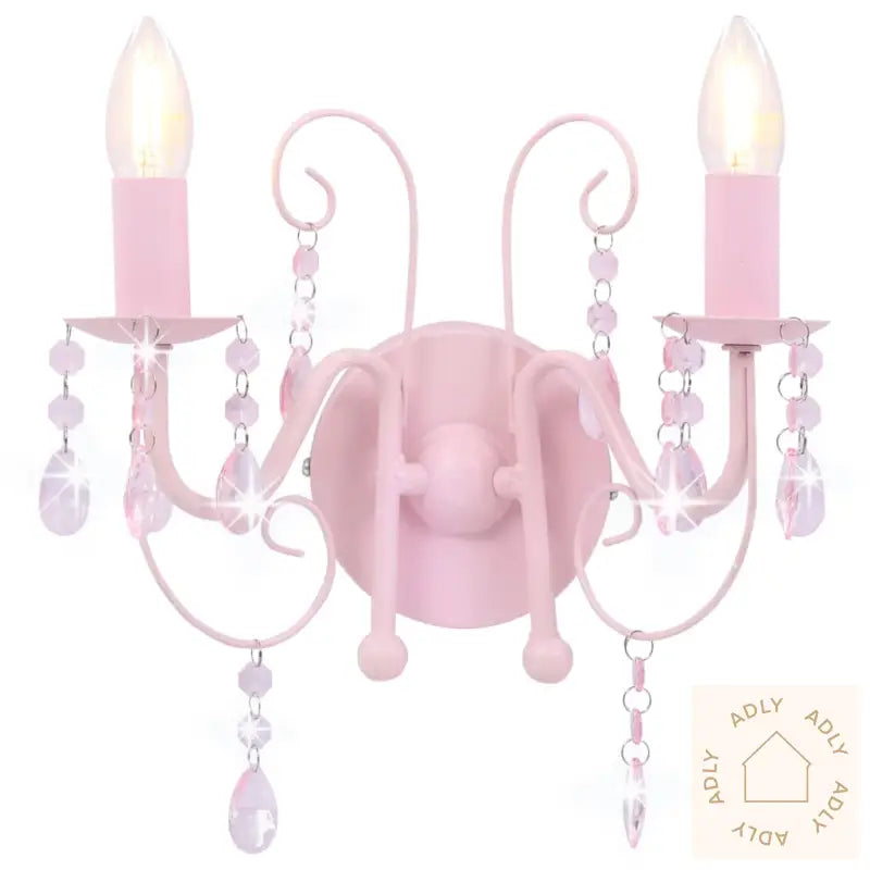 Vegglampe Med Perler Rosa 2 X E14 Lyspærer
