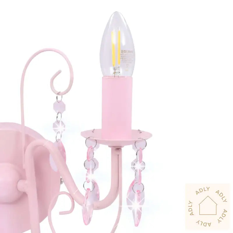 Vegglampe Med Perler Rosa 2 X E14 Lyspærer