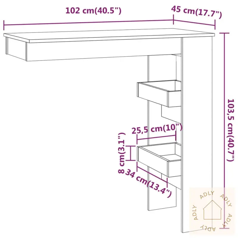 Veggmontert Barbord Sonoma Eik 102X45X103,5 Cm Konstruert Tre