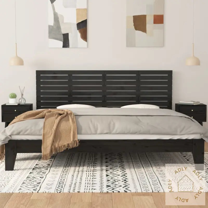 Veggmontert Sengegavl Svart 166X3X63 Cm Heltre Furu