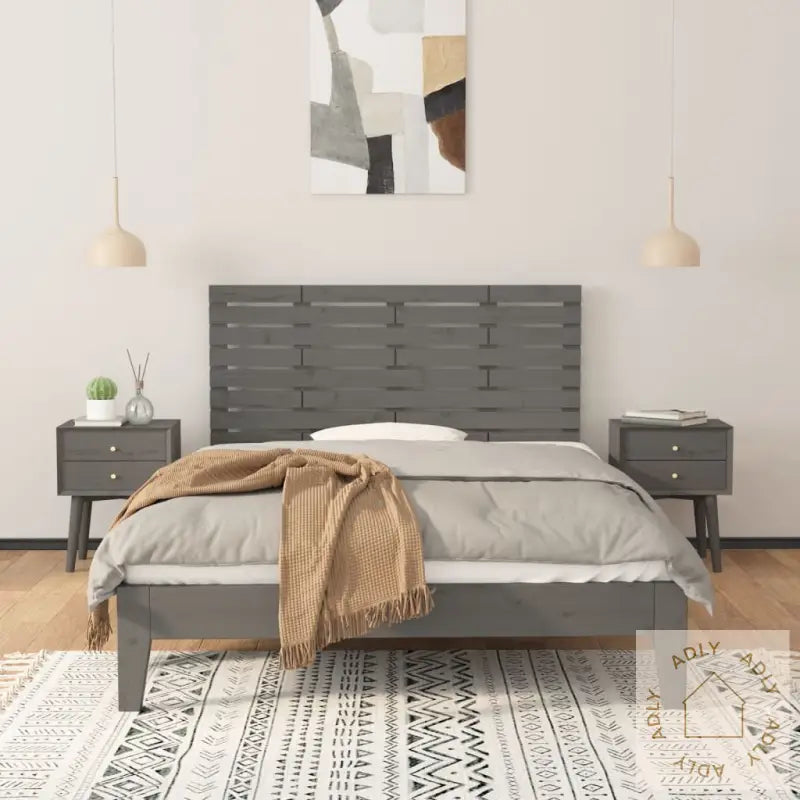 Veggmontert Sengegavl Grå 146X3X63 Cm Heltre Furu