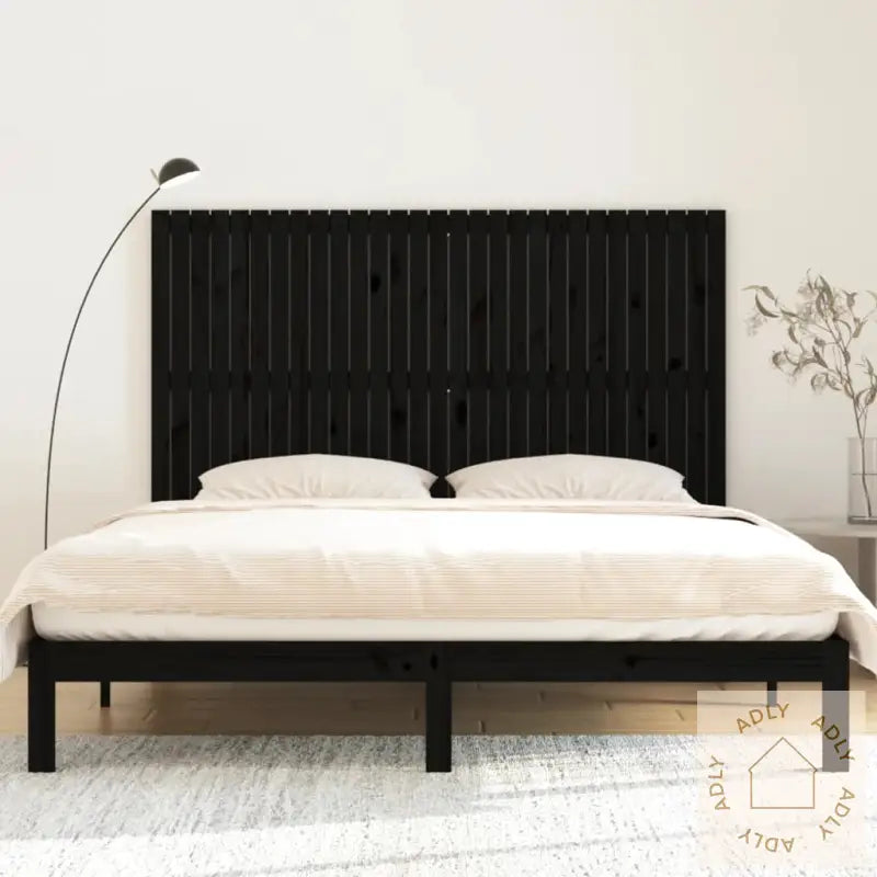 Veggmontert Sengegavl Svart 185X3X110 Cm Heltre Furu