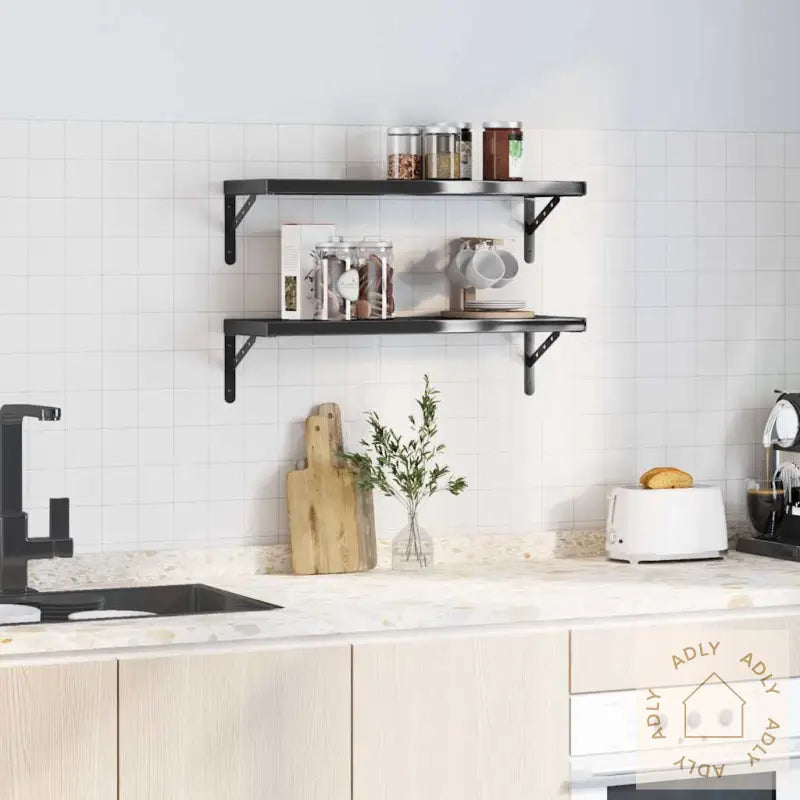 Vegghyller 2 Stk 75X23,5X3 Cm Svart Rustfritt Stål