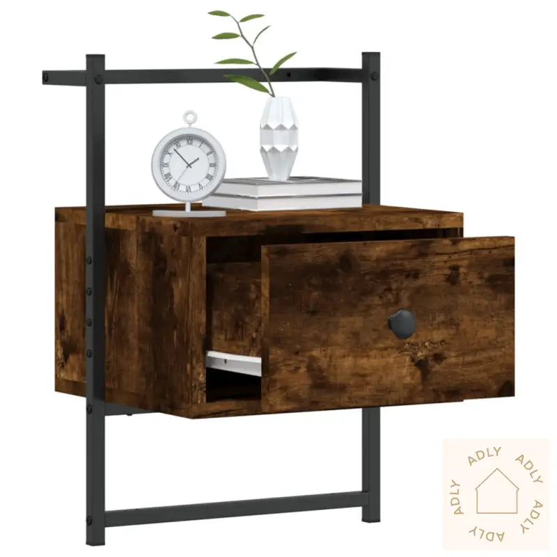 Nattbord Veggmontert 2 Stk Røkt Eik 35X30X51 Cm Konstruert Tre