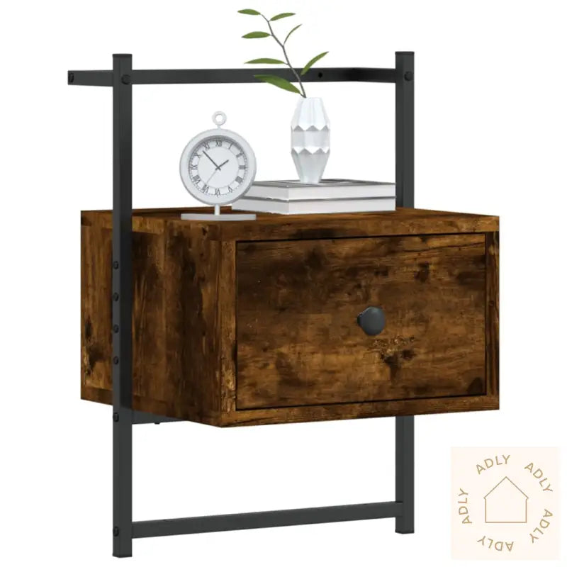 Nattbord Veggmontert 2 Stk Røkt Eik 35X30X51 Cm Konstruert Tre