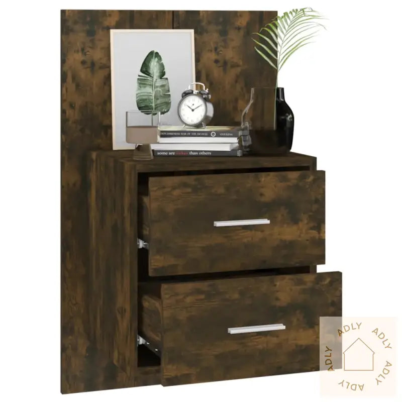 Veggmonterte Nattbord 2 Stk Røkt Eik