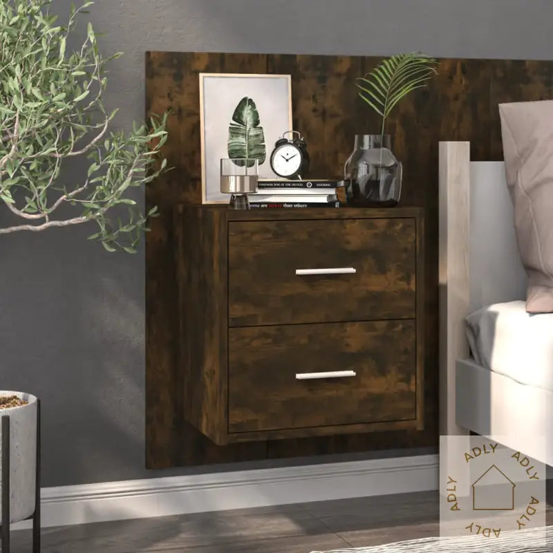 Veggmonterte Nattbord 2 Stk Røkt Eik