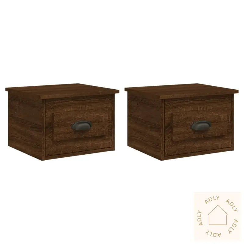 Veggmonterte Nattbord 2 Stk Brun Eik 41,5X36X28 Cm
