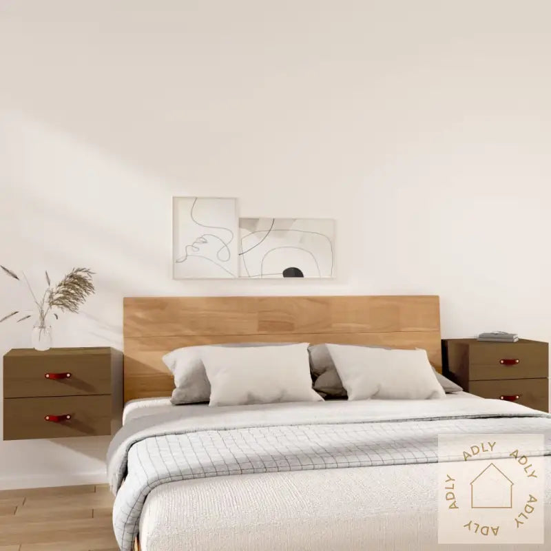 Veggmonterte Nattbord 2 Stk Honningbrun 50X36X40 Cm