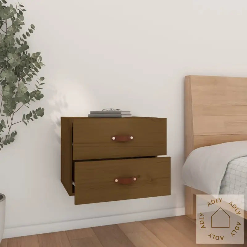 Veggmonterte Nattbord 2 Stk Honningbrun 50X36X40 Cm