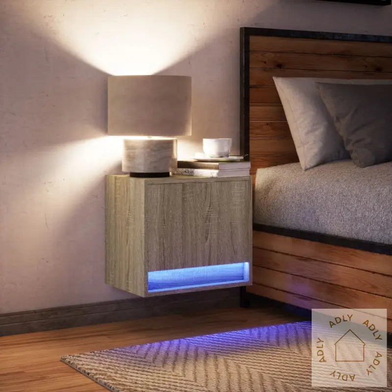 Vegghengt Nattbord Med Led-Lys Sonoma Eik