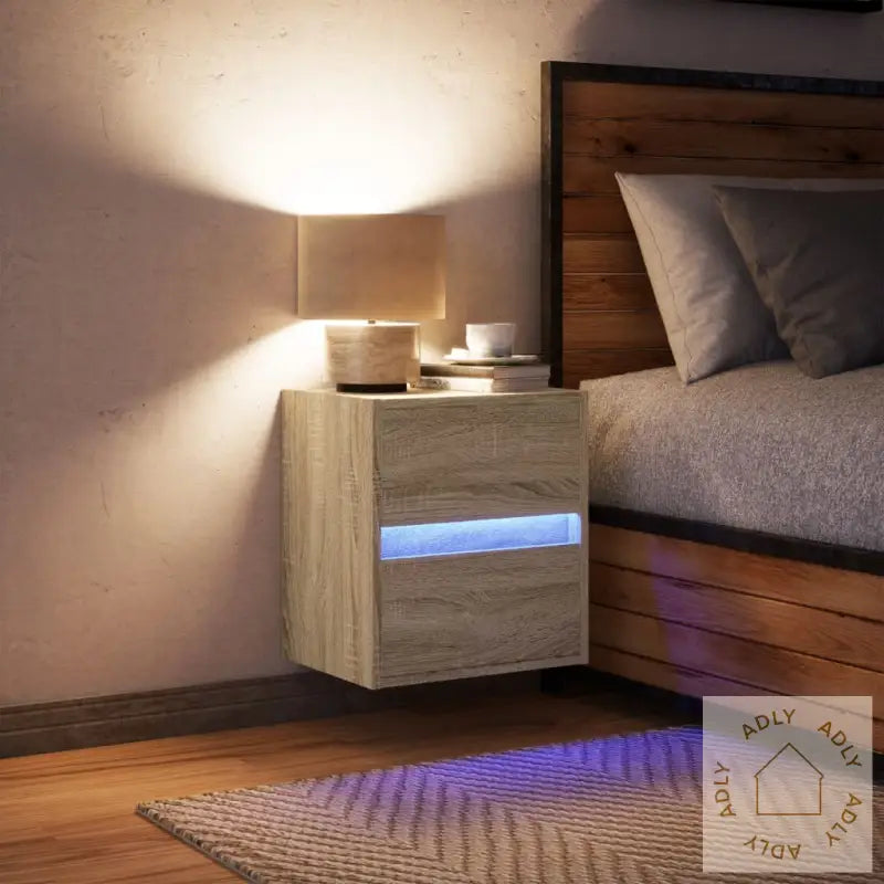 Vegghengt Nattbord Med Led-Lys Sonoma Eik