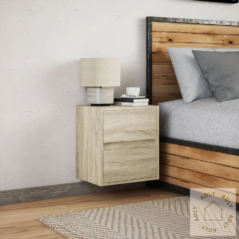 Vegghengt Nattbord Med Led-Lys Sonoma Eik