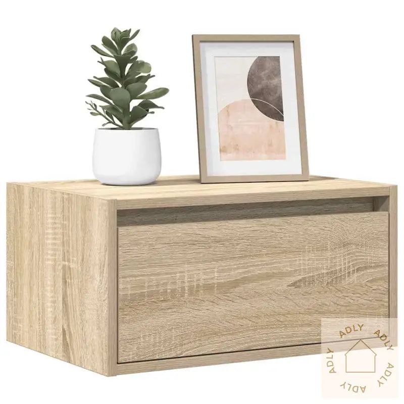 Vegghengte Nattbord Med Led-Lys 2 Stk Sonoma Eik