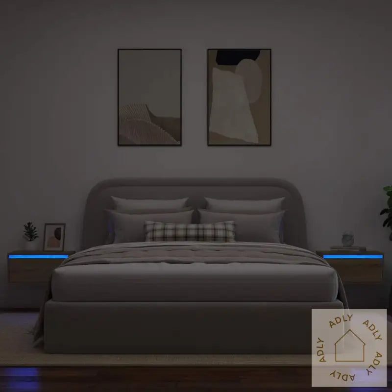 Vegghengte Nattbord Med Led-Lys 2 Stk Sonoma Eik