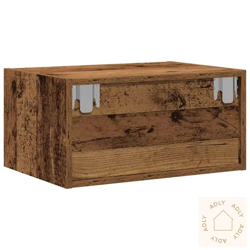 Vegghengt Nattbord Med Led-Lys Gammelt Tre