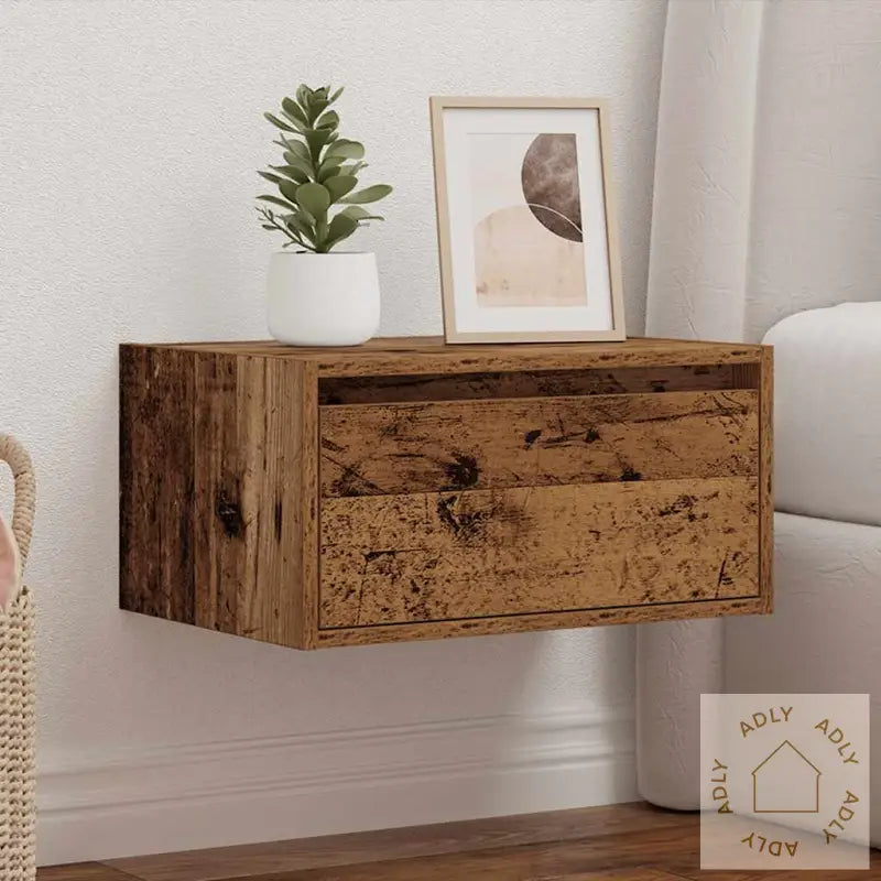 Vegghengt Nattbord Med Led-Lys Gammelt Tre