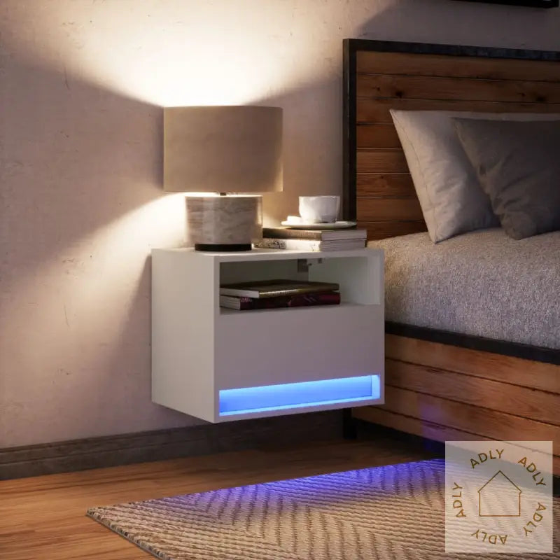 Vegghengt Nattbord Med Led-Lys Hvit