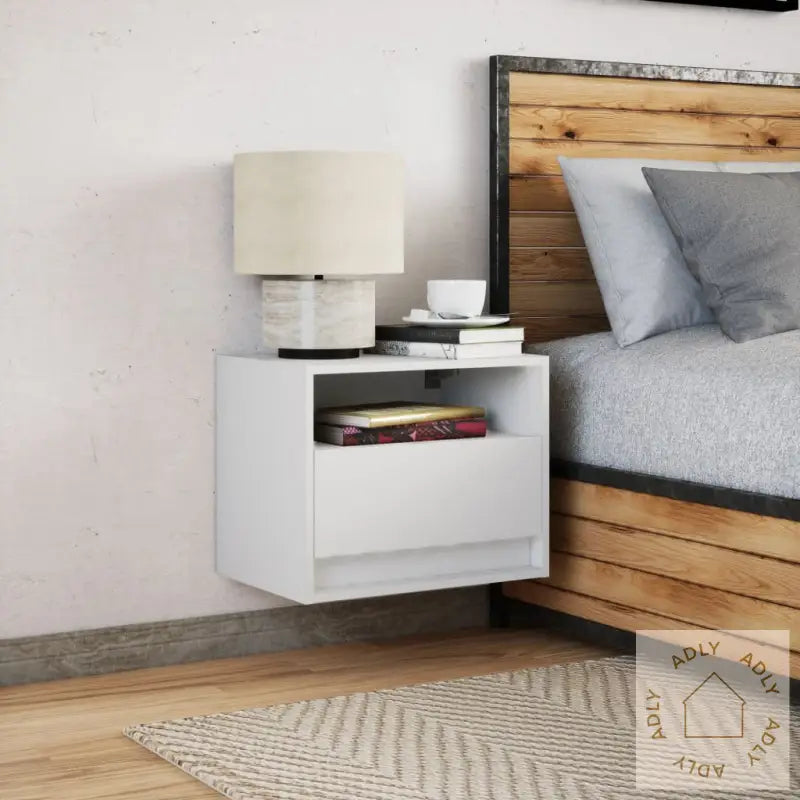 Vegghengt Nattbord Med Led-Lys Hvit