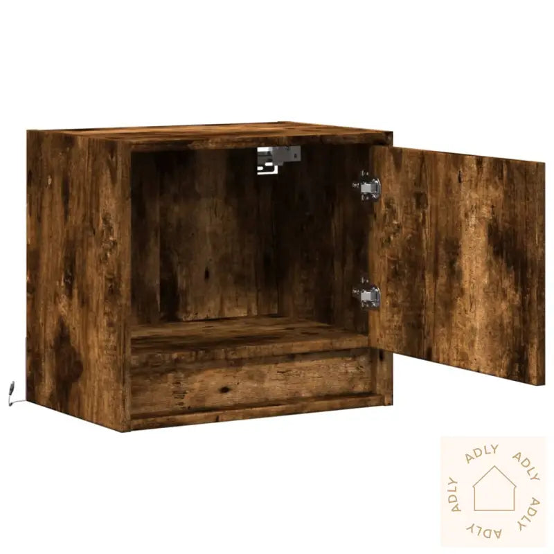 Vegghengt Nattbord Med Led-Lys Røkt Eik