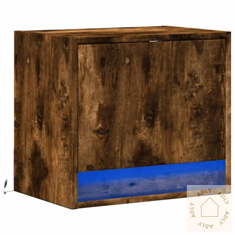 Vegghengt Nattbord Med Led-Lys Røkt Eik