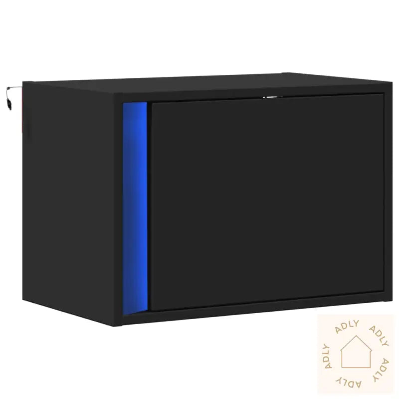 Vegghengt Nattbord Med Led-Lys Svart