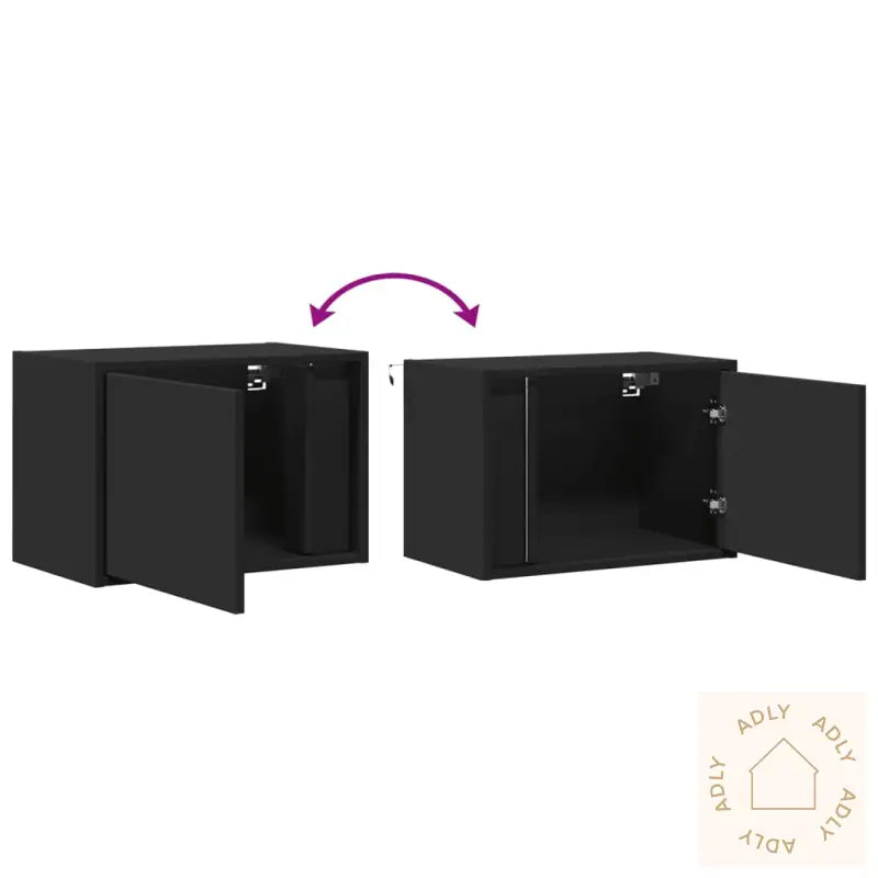 Vegghengt Nattbord Med Led-Lys Svart