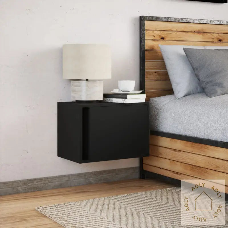 Vegghengt Nattbord Med Led-Lys Svart