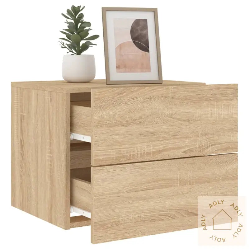 Vegghengte Nattbord Med Led-Lys 2 Stk Sonoma Eik