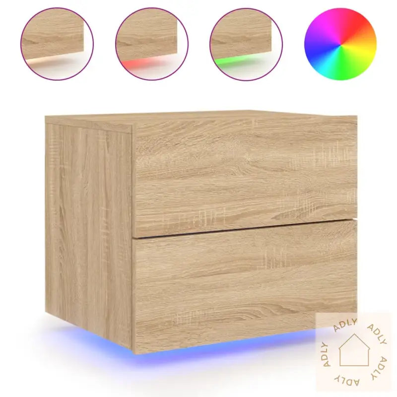Vegghengte Nattbord Med Led-Lys 2 Stk Sonoma Eik