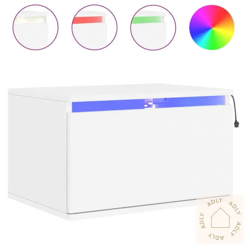 Vegghengte Nattbord Med Led-Lys 2 Stk Hvit