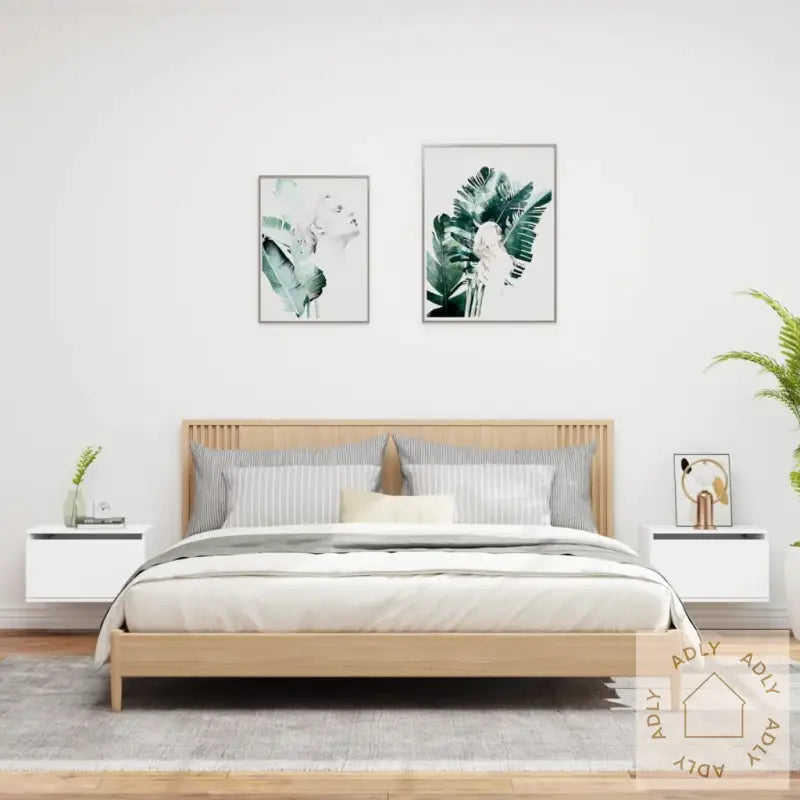 Vegghengte Nattbord Med Led-Lys 2 Stk Hvit