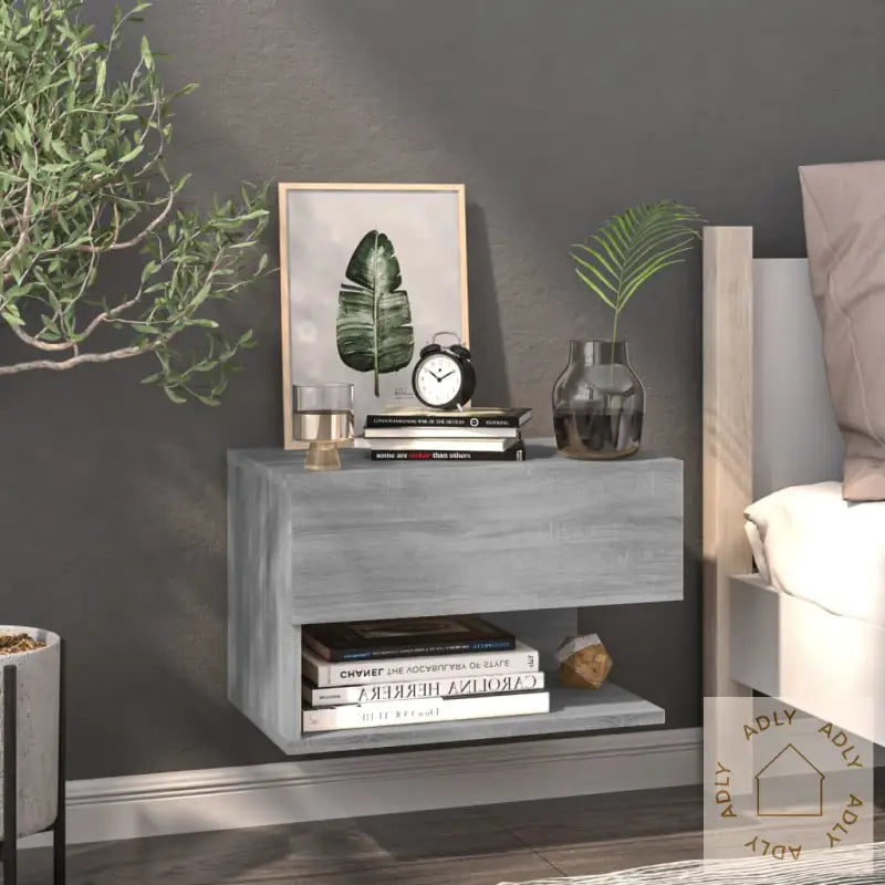 Veggmonterte Nattbord 2 Stk Grå Sonoma