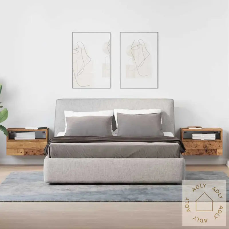 Veggmonterte Nattbord 2 Stk Gammelt Tre 45X26X28,5 Cm