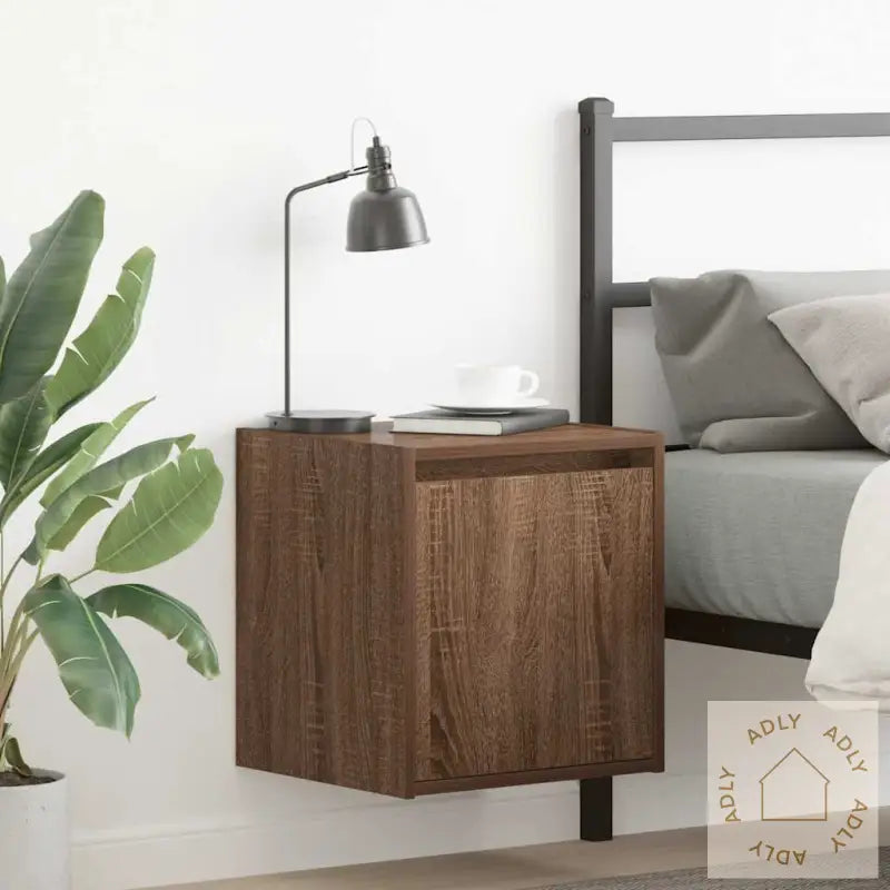Veggmonterte Nattbord 2 Stk Brun Eik 38X34X40 Cm