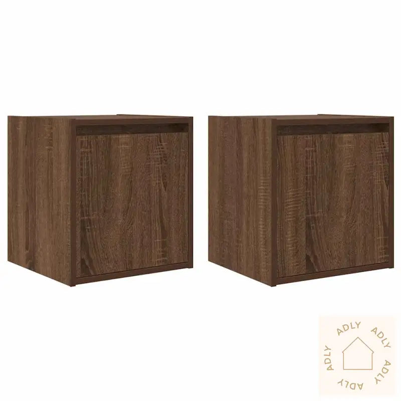 Veggmonterte Nattbord 2 Stk Brun Eik 38X34X40 Cm