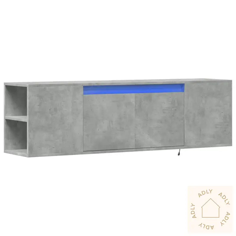 Vegghengt Tv-Benk Med Led-Lys Betonggrå 135X31X39,5 Cm