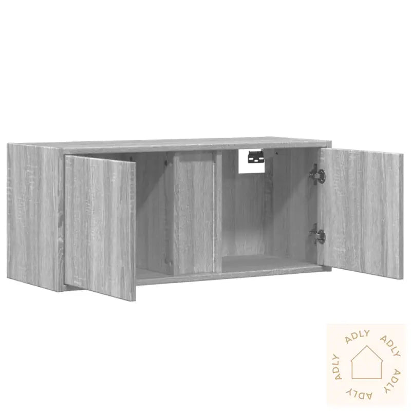 Vegghengt Tv-Benk Med Led Grå Sonoma 80X31X35 Cm
