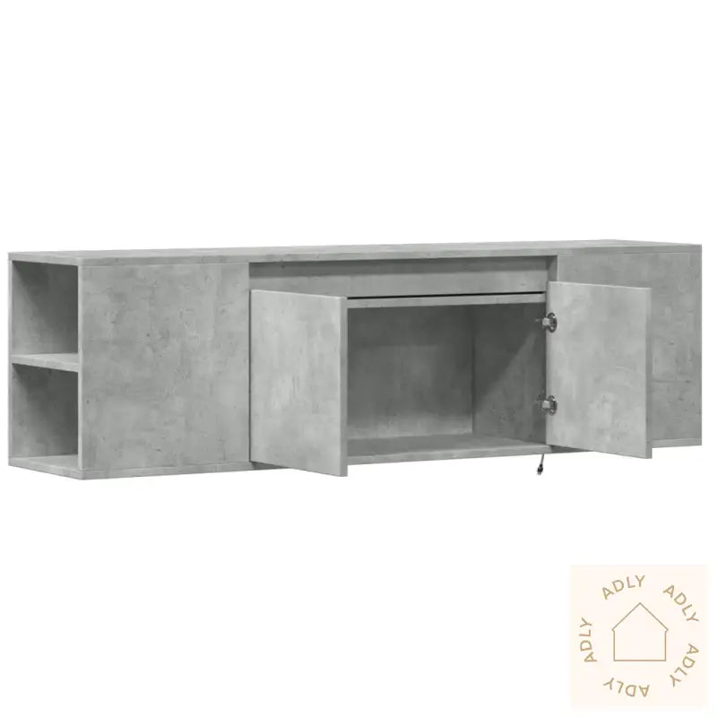 Vegghengt Tv-Benk Med Led-Lys Betonggrå 135X31X39,5 Cm