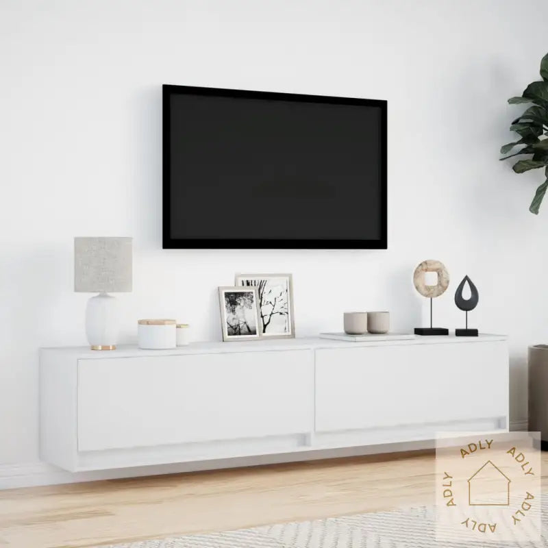 Vegghengt Tv-Benk Med Led Hvit 180X31X38 Cm