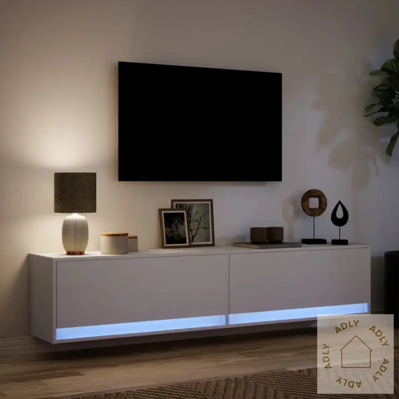 Vegghengt Tv-Benk Med Led Hvit 180X31X38 Cm