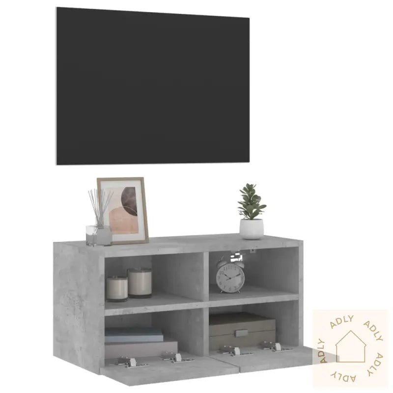 Vegghengt Tv-Benk Betonggrå 60X30X30 Cm Konstruert Tre