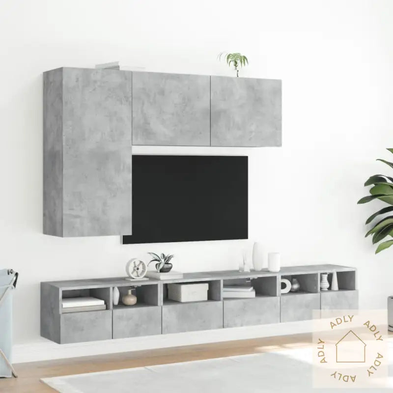 Vegghengt Tv-Benk Betonggrå 60X30X30 Cm Konstruert Tre