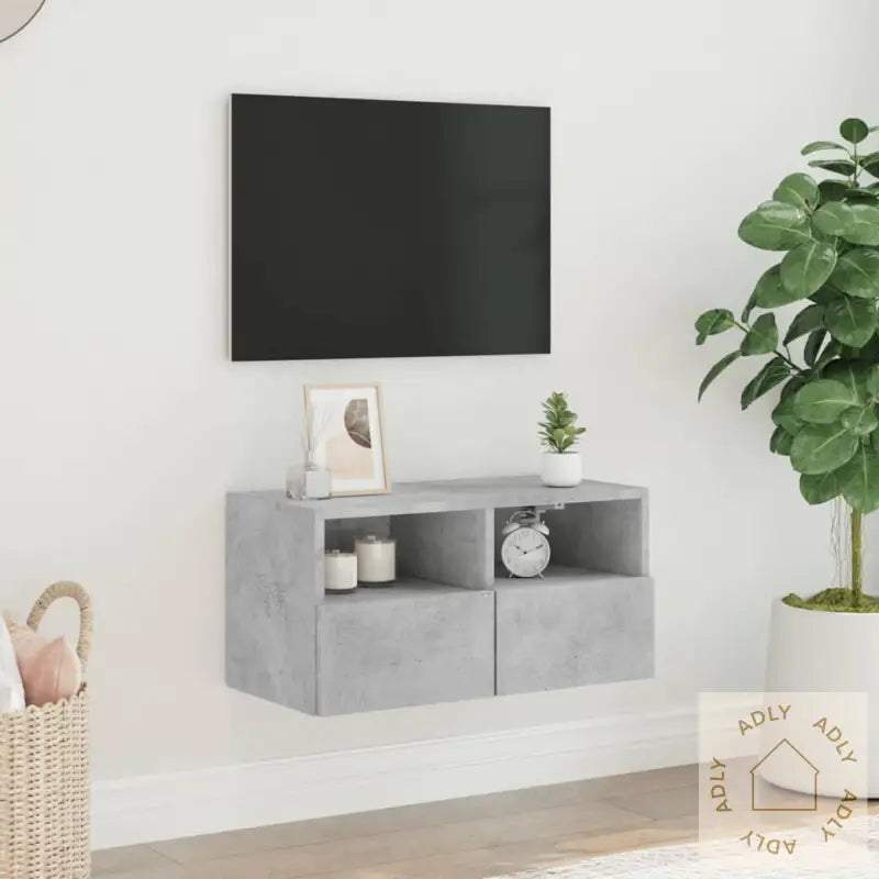 Vegghengt Tv-Benk Betonggrå 60X30X30 Cm Konstruert Tre