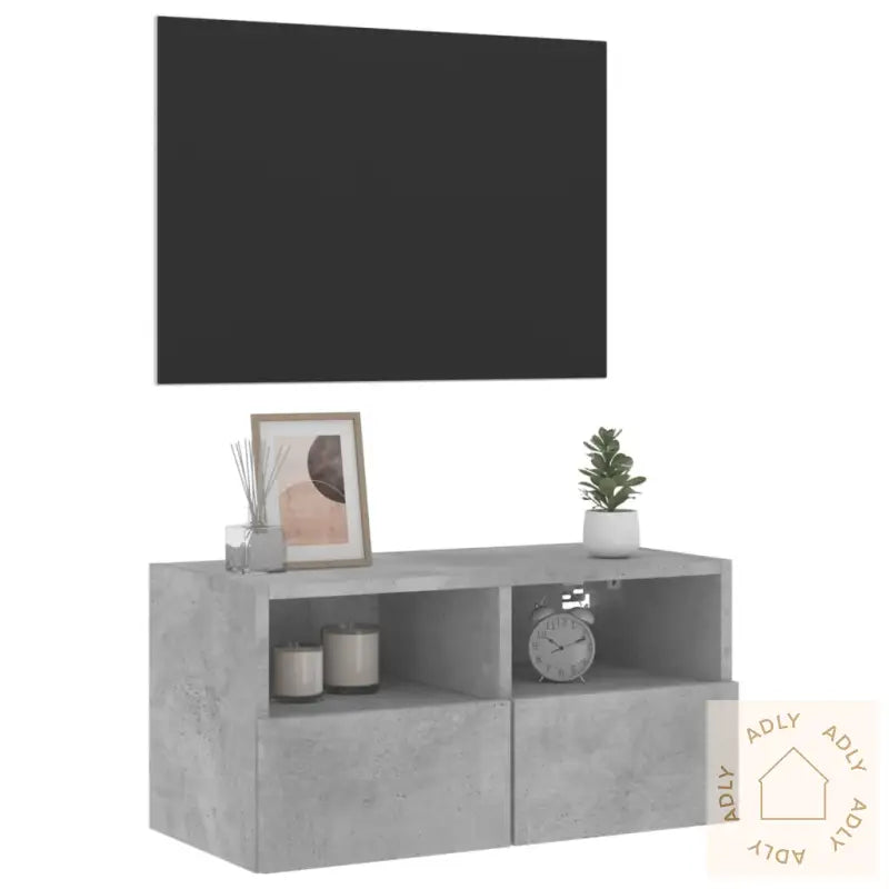 Vegghengt Tv-Benk Betonggrå 60X30X30 Cm Konstruert Tre