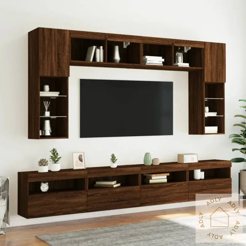 Vegghengt Tv-Benk Med Led Brun Eik 60X30X40 Cm