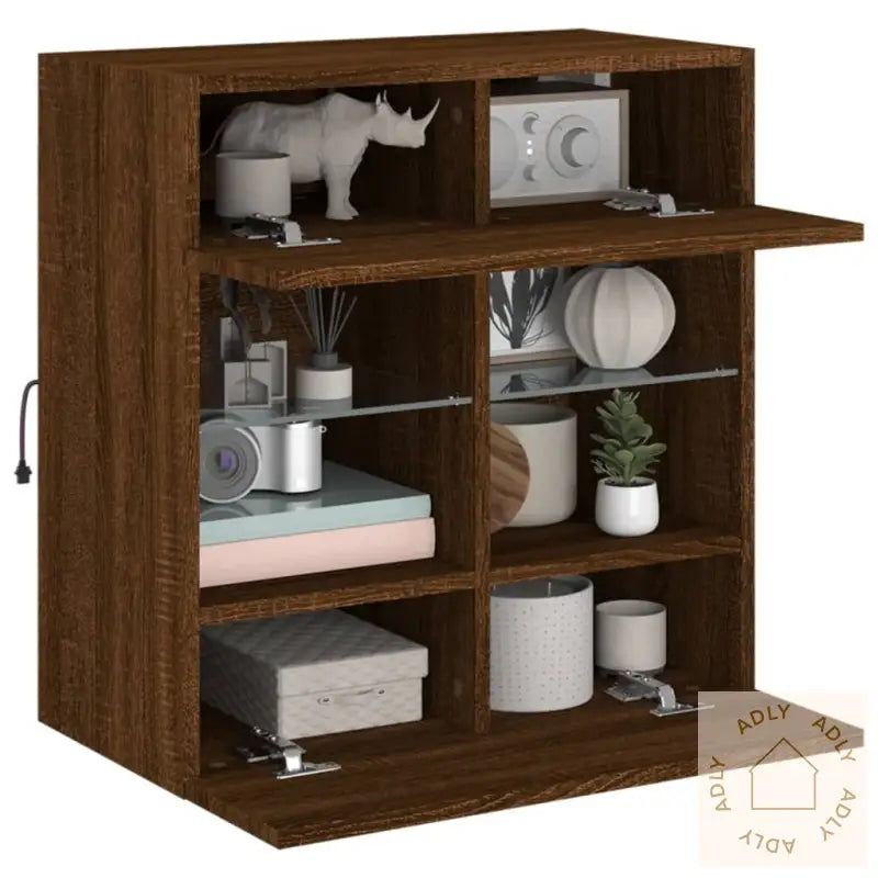 Vegghengt Tv-Benk Med Led-Lys Brun Eik 58,5X30X60,5 Cm