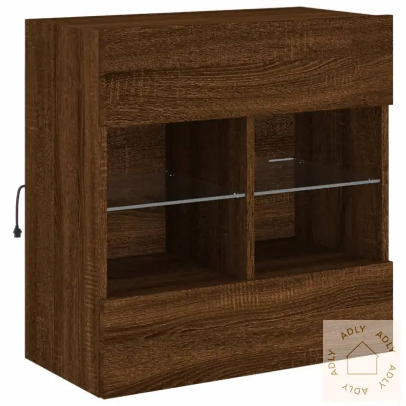 Vegghengt Tv-Benk Med Led-Lys Brun Eik 58,5X30X60,5 Cm