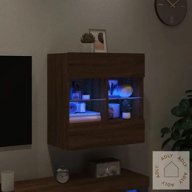 Vegghengt Tv-Benk Med Led-Lys Brun Eik 58,5X30X60,5 Cm